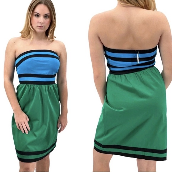 The Limited Dresses & Skirts - The Limited Y2K Size 6 Color Block Blue and Green Strapless A-Line Mini Dress